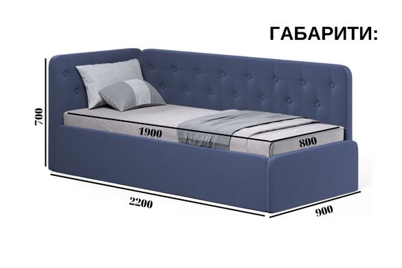 Диван ліжко кутовий з нішою для білизни 190х80 DecOKids BOSTON BLUE BPN1 фото